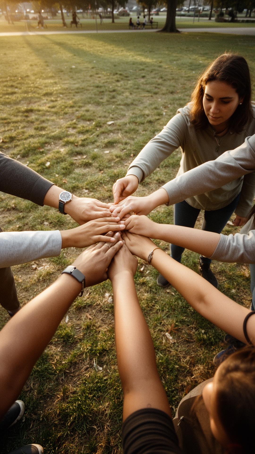 Community members joining hands in a circle